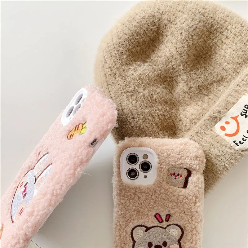 Kawaii Cartoon Bear Plush iPhone Case