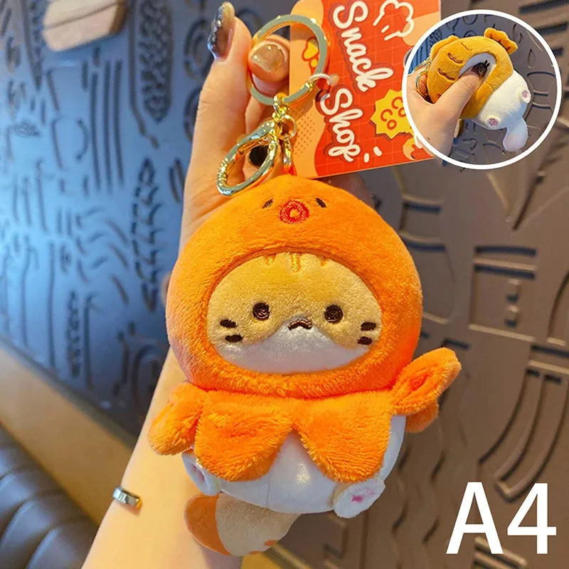 Kawaii Snack Cat Plush Keychain