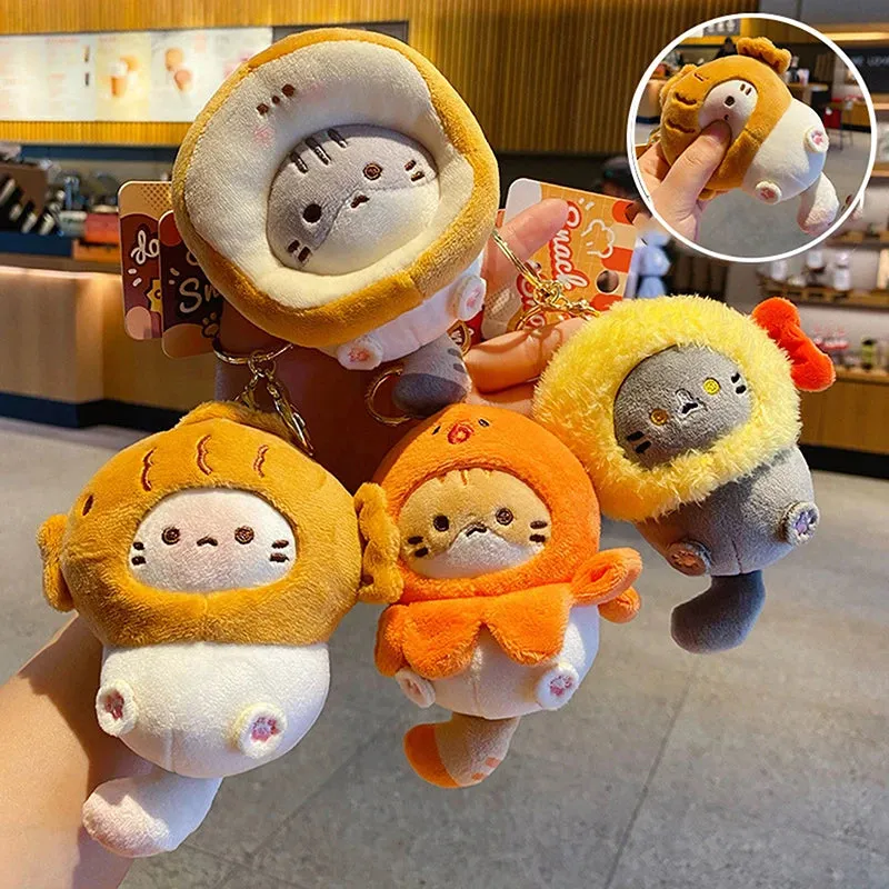 Kawaii Snack Cat Plush Keychain