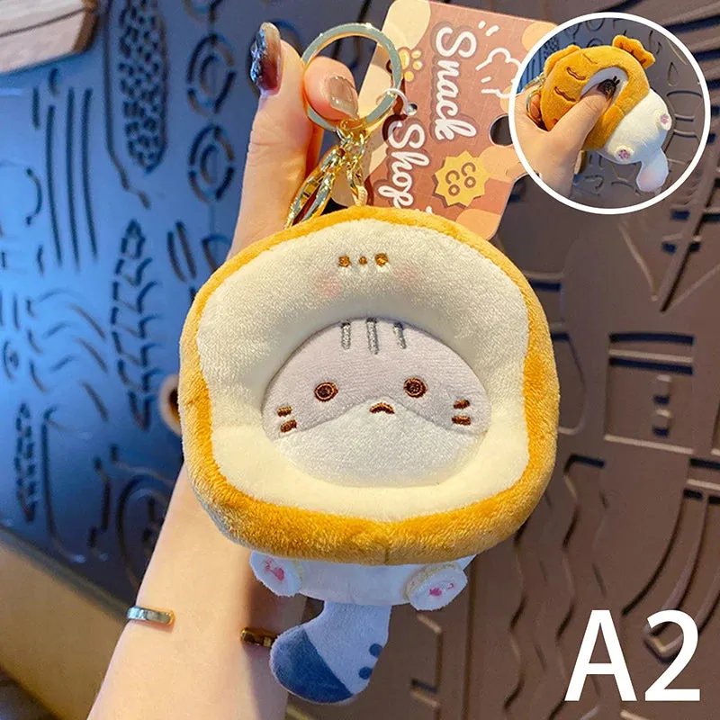 Kawaii Snack Cat Plush Keychain