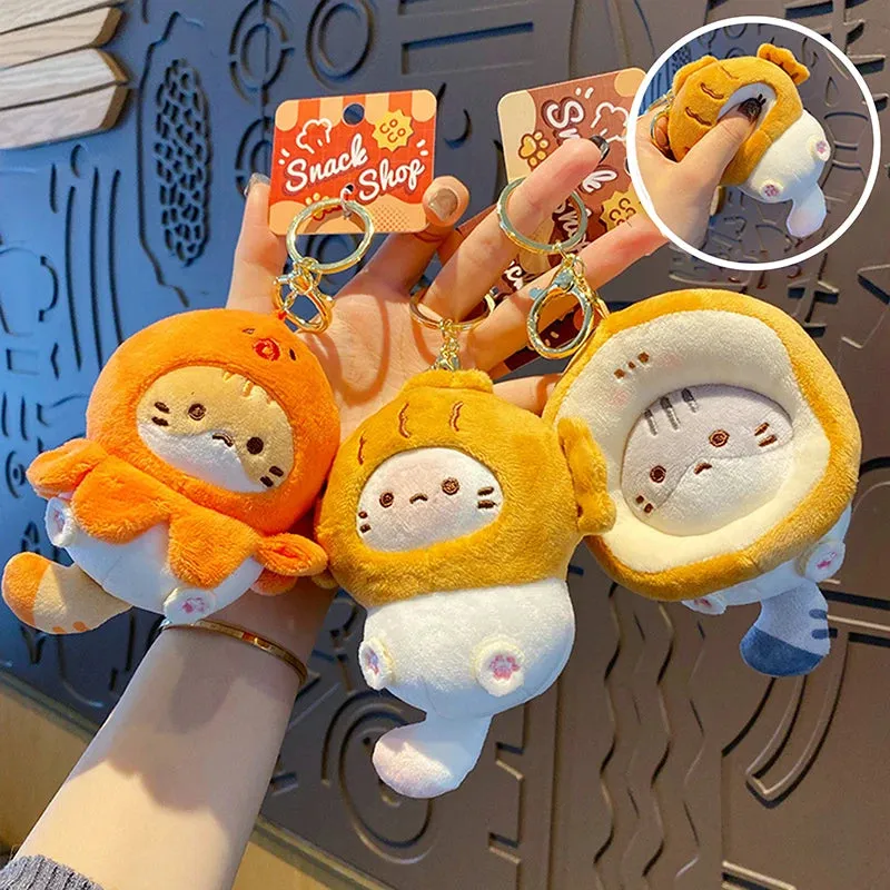 Kawaii Snack Cat Plush Keychain
