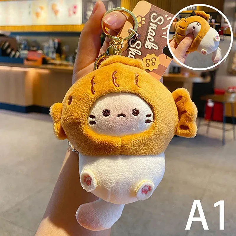 Kawaii Snack Cat Plush Keychain