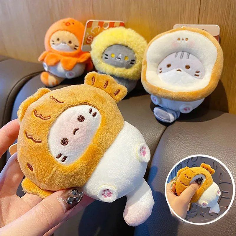Kawaii Snack Cat Plush Keychain