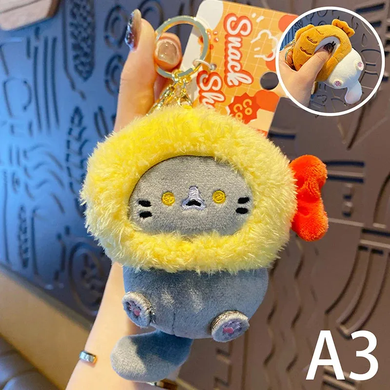 Kawaii Snack Cat Plush Keychain