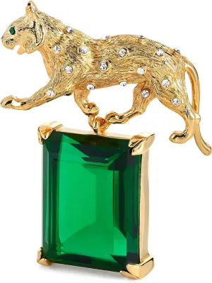 Kenneth Jay Lane Women's Polished Gold Animal Pins or Brooches with Faux Emerald and Enamel Details