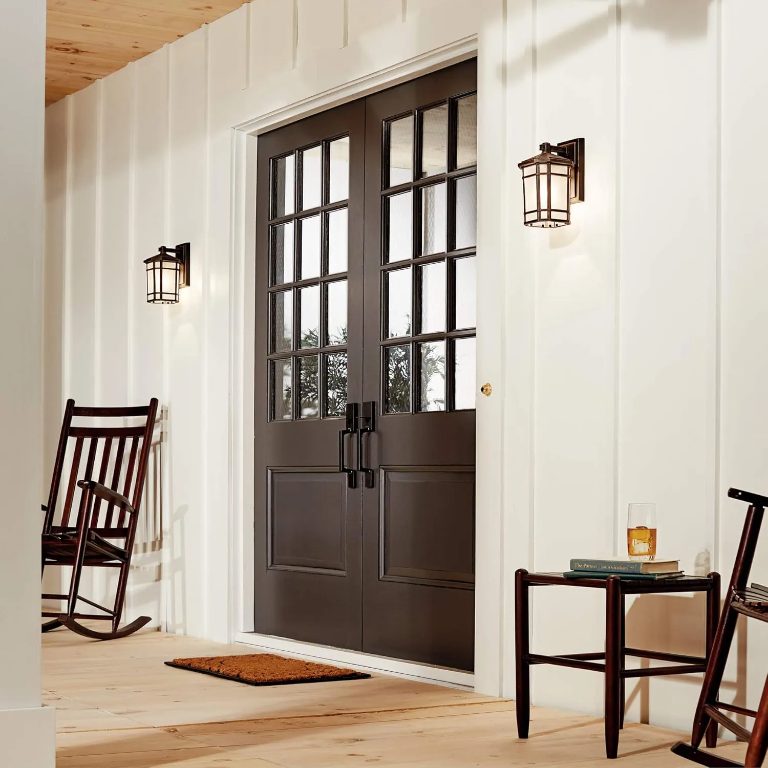 Kichler Cameron 10.75" 1 Light Outdoor Wall Light with Etched Linen Glass in Prairie Rock