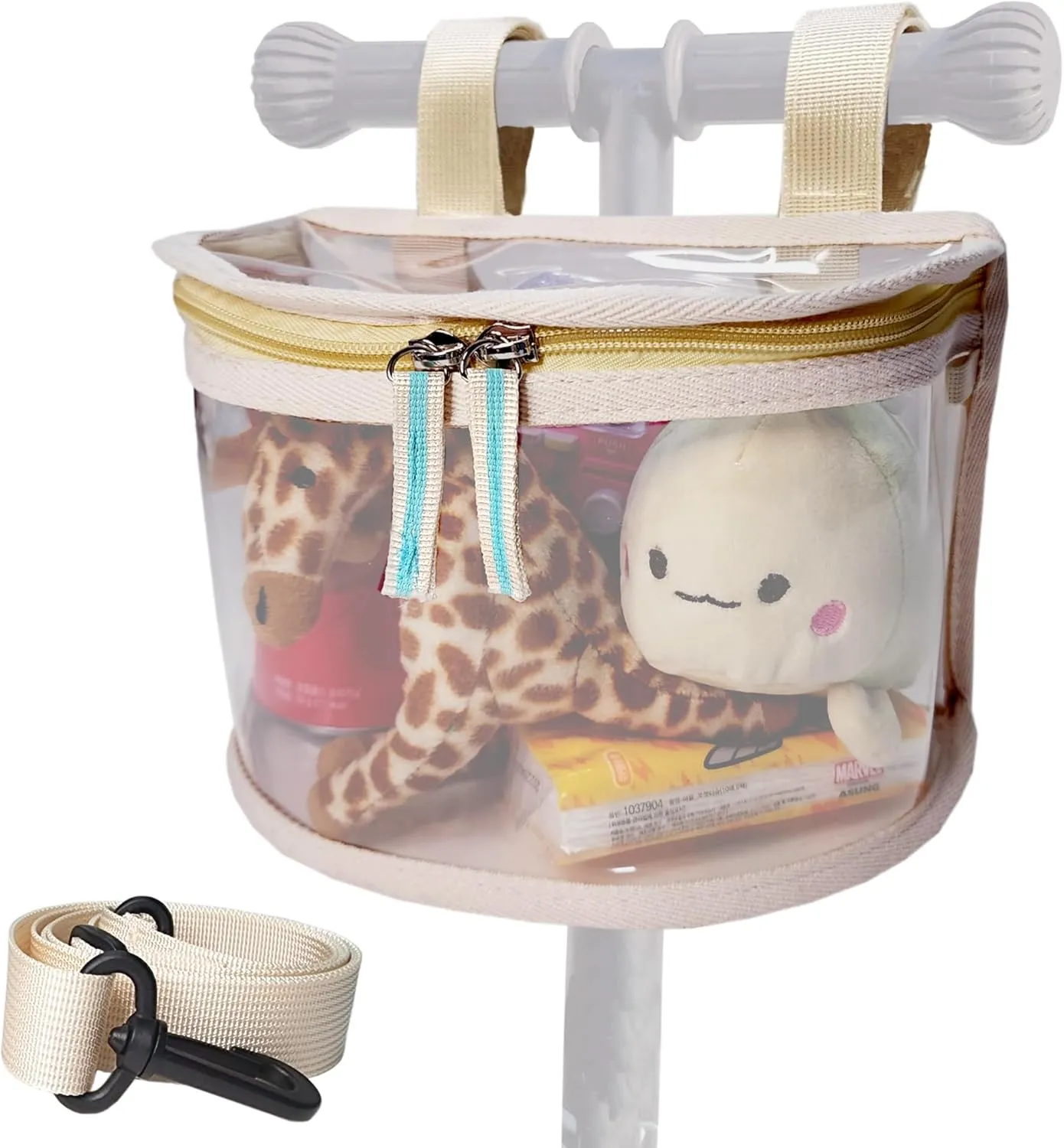 Kids Bike Basket - Transparent Bicycle, Scooter Handlebar Front Bag - Convert to Stadium Approved Crossbody Bag (Ivory)