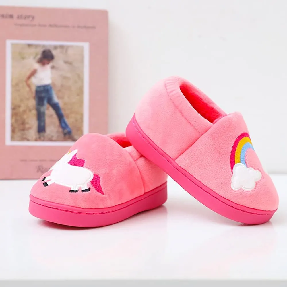 Kids Boys Girls Warm Slippers Kids Non-Slip Winter Indoor Household Shoes
