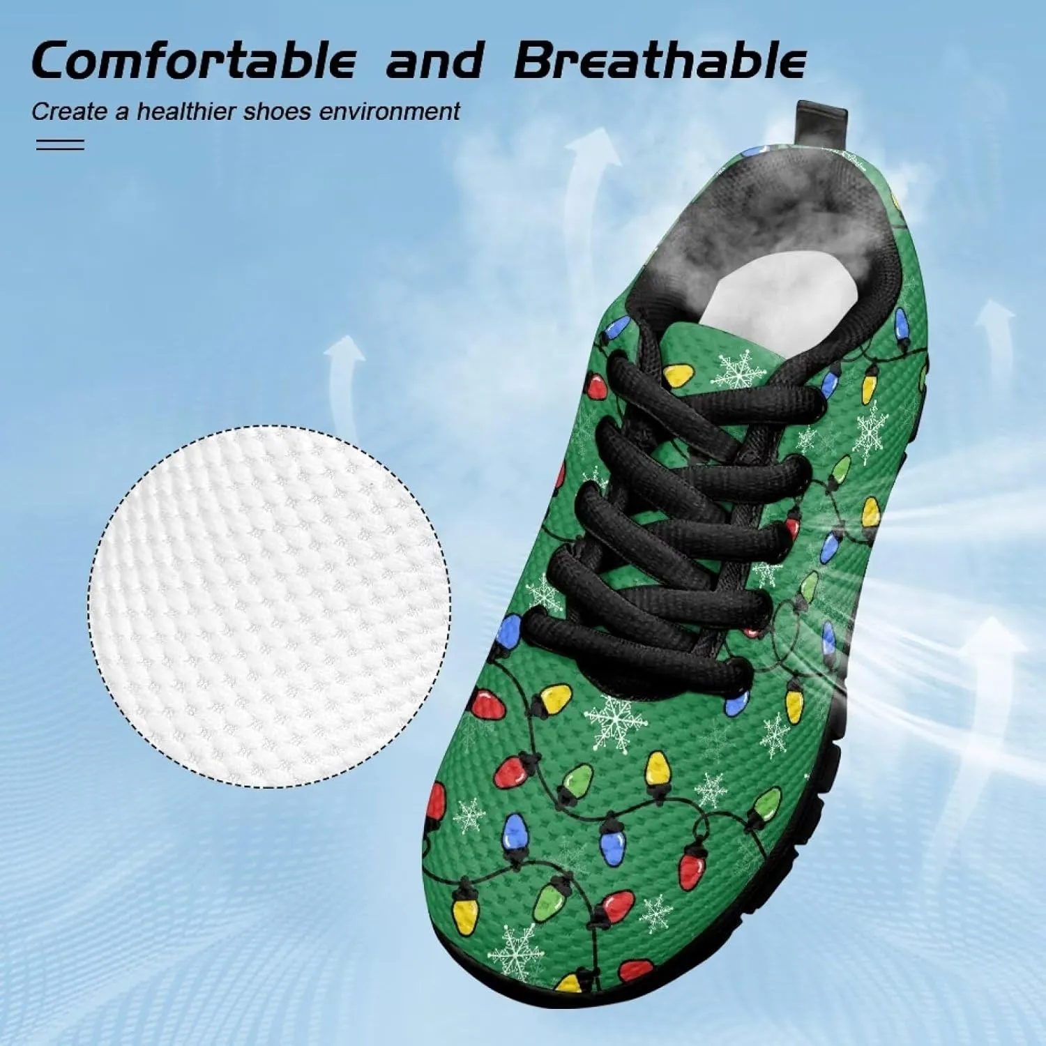 Kids Christmas Sneaker Soft Breathable Lightweight Anti-Slip Tennis Shoes for Litter Kids Lace-Up Athletic Outdoor School Footwear Running Shoes for Big Kid US 11-5