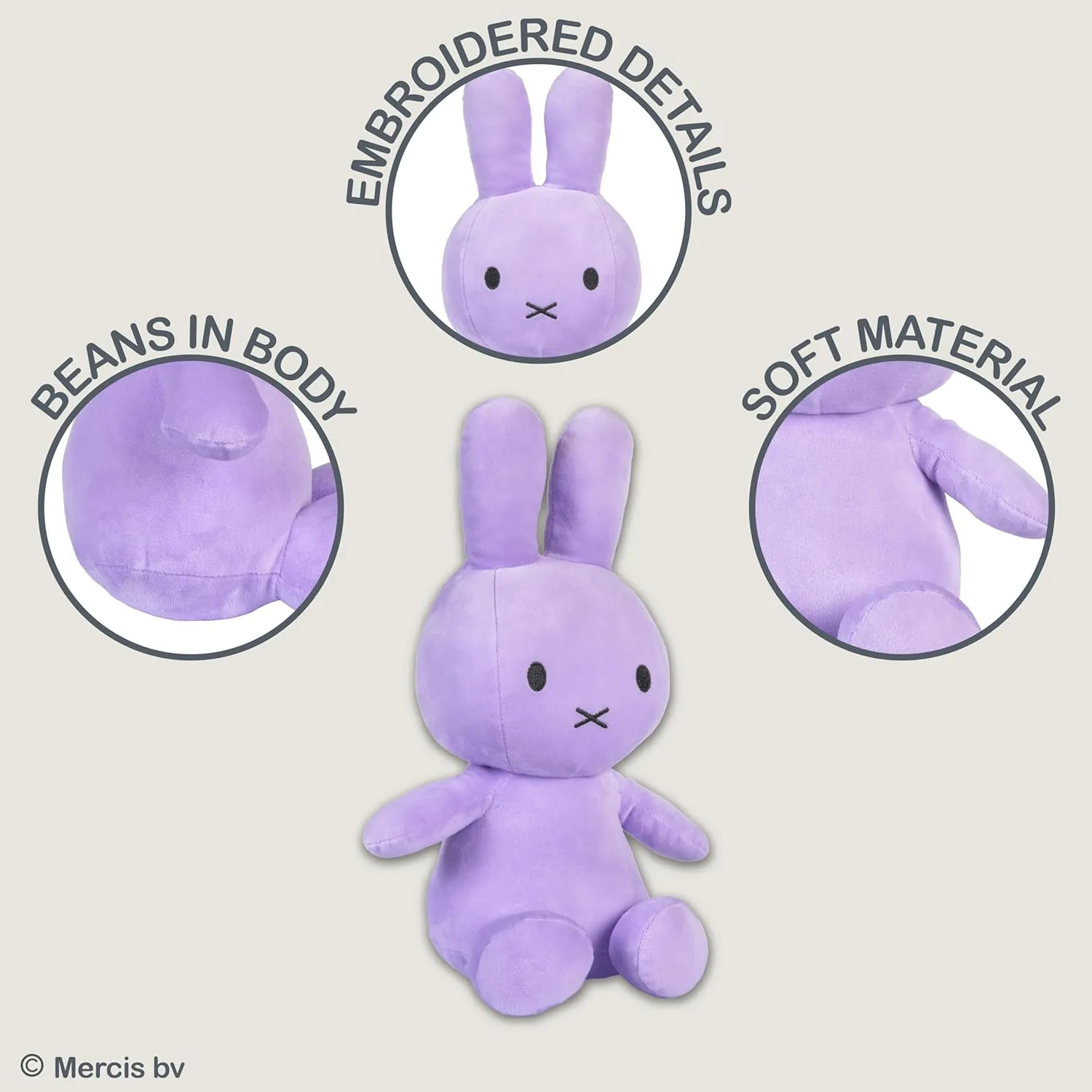 KIDS PREFERRED Miffy Plush Toy, 14 Inch Sitting Dutch Bunny Plush by Dick Bruna, Soft Boa Rabbit Bunny Stuffed Animal Plushie Doll for Girls and Boys - Purple