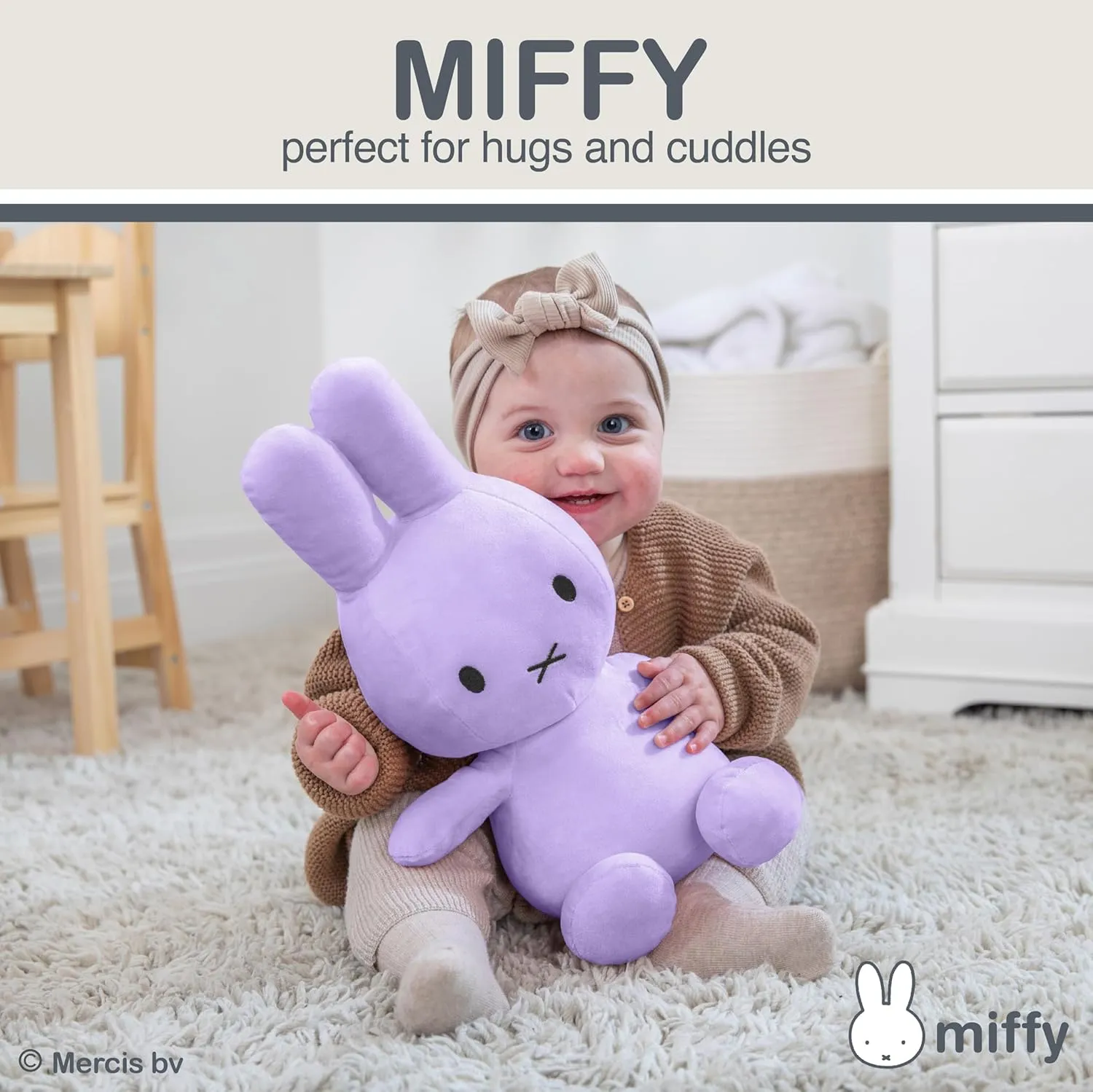 KIDS PREFERRED Miffy Plush Toy, 14 Inch Sitting Dutch Bunny Plush by Dick Bruna, Soft Boa Rabbit Bunny Stuffed Animal Plushie Doll for Girls and Boys - Purple