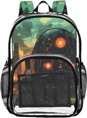 Kids PVC Clear Backpack Train Circuit Board City Heavy Duty Multi-pockets Large Capacity Transparent See Through Bookbag for School Travel Sport Work