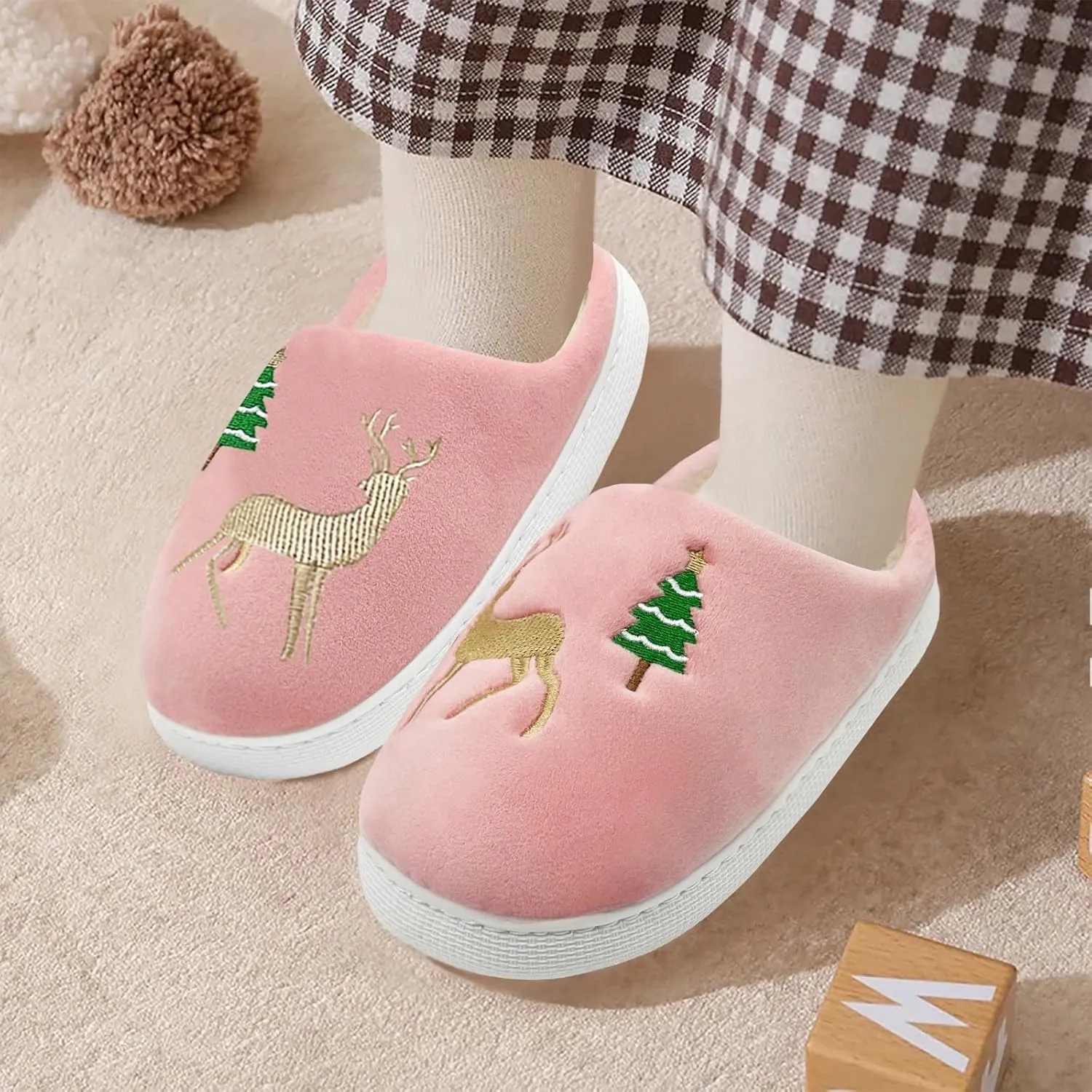 Kids Reindeer Slippers - Soft, Cozy, Non-Slip Indoor Shoes for Toddlers - Christmas Gifts for Boys & Girls