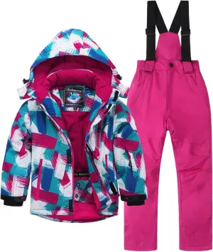 Kids Ski Jacket & Pants Set Winter Snowboarding Rain Coats Girls Boys Snow Suits