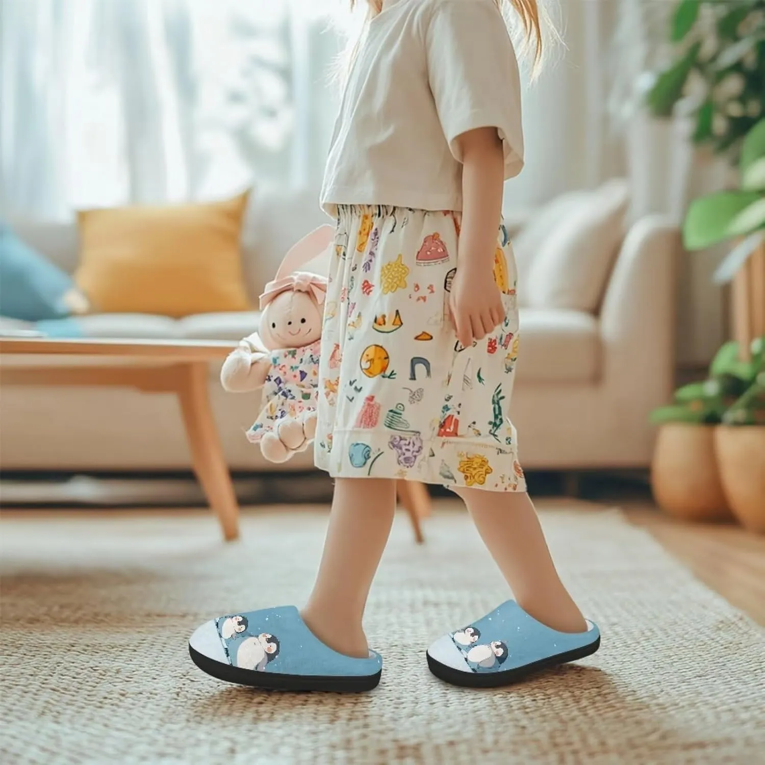 Kids Slippers Winter Plush Warm Slippers Animal Print House Shoes Soft Fuzzy Slippers Indoor Non Slip Cotton Shoes for Boys Girls US 9-15