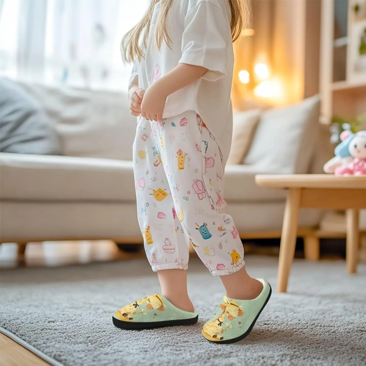 Kids Slippers Winter Plush Warm Slippers Animal Print House Shoes Soft Fuzzy Slippers Indoor Non Slip Cotton Shoes for Boys Girls US 9-15