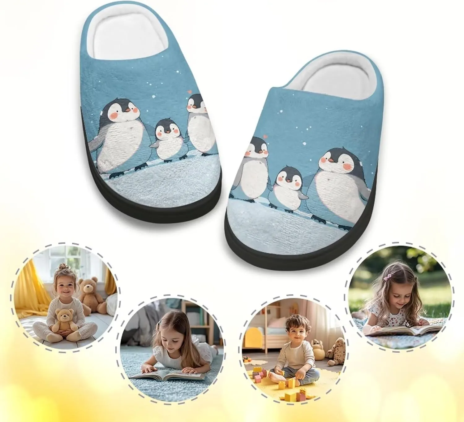Kids Slippers Winter Plush Warm Slippers Animal Print House Shoes Soft Fuzzy Slippers Indoor Non Slip Cotton Shoes for Boys Girls US 9-15