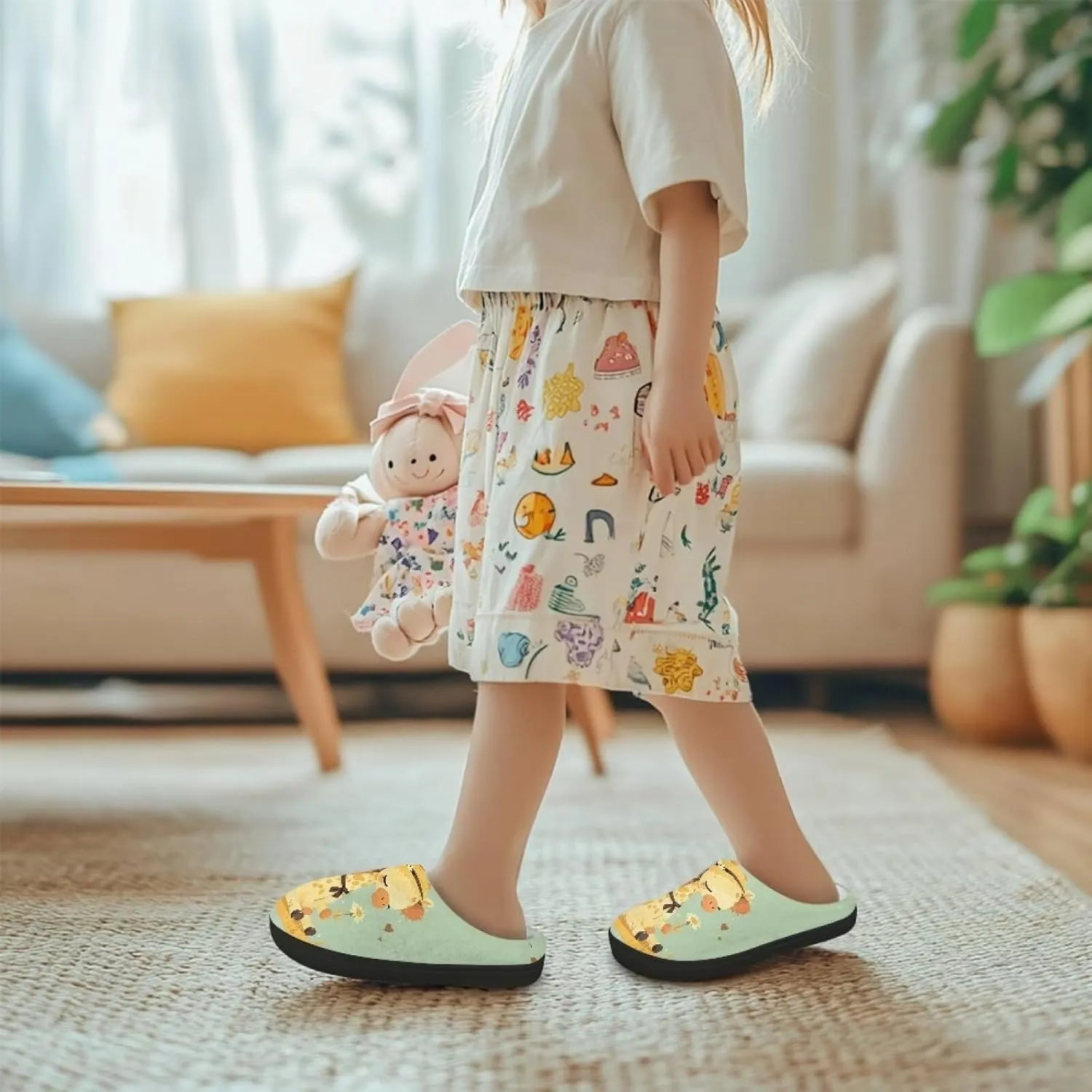 Kids Slippers Winter Plush Warm Slippers Animal Print House Shoes Soft Fuzzy Slippers Indoor Non Slip Cotton Shoes for Boys Girls US 9-15