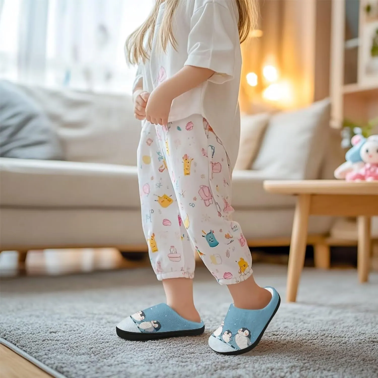 Kids Slippers Winter Plush Warm Slippers Animal Print House Shoes Soft Fuzzy Slippers Indoor Non Slip Cotton Shoes for Boys Girls US 9-15