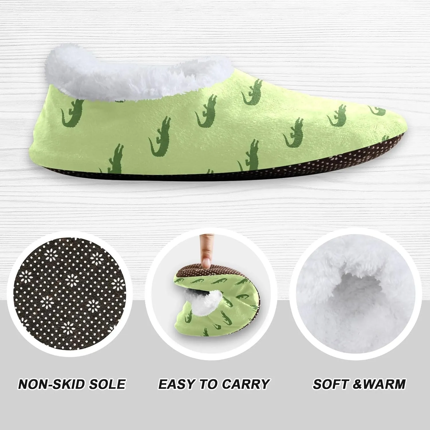 Kids Winter Slippers Animal Green Crocodile Silhouette Warm Soft Non Slip House Slippers for Boys Girls Indoor
