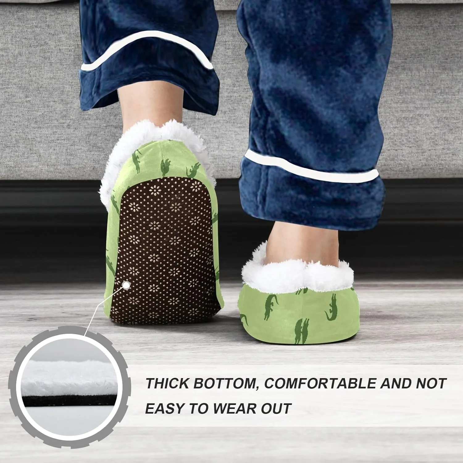 Kids Winter Slippers Animal Green Crocodile Silhouette Warm Soft Non Slip House Slippers for Boys Girls Indoor