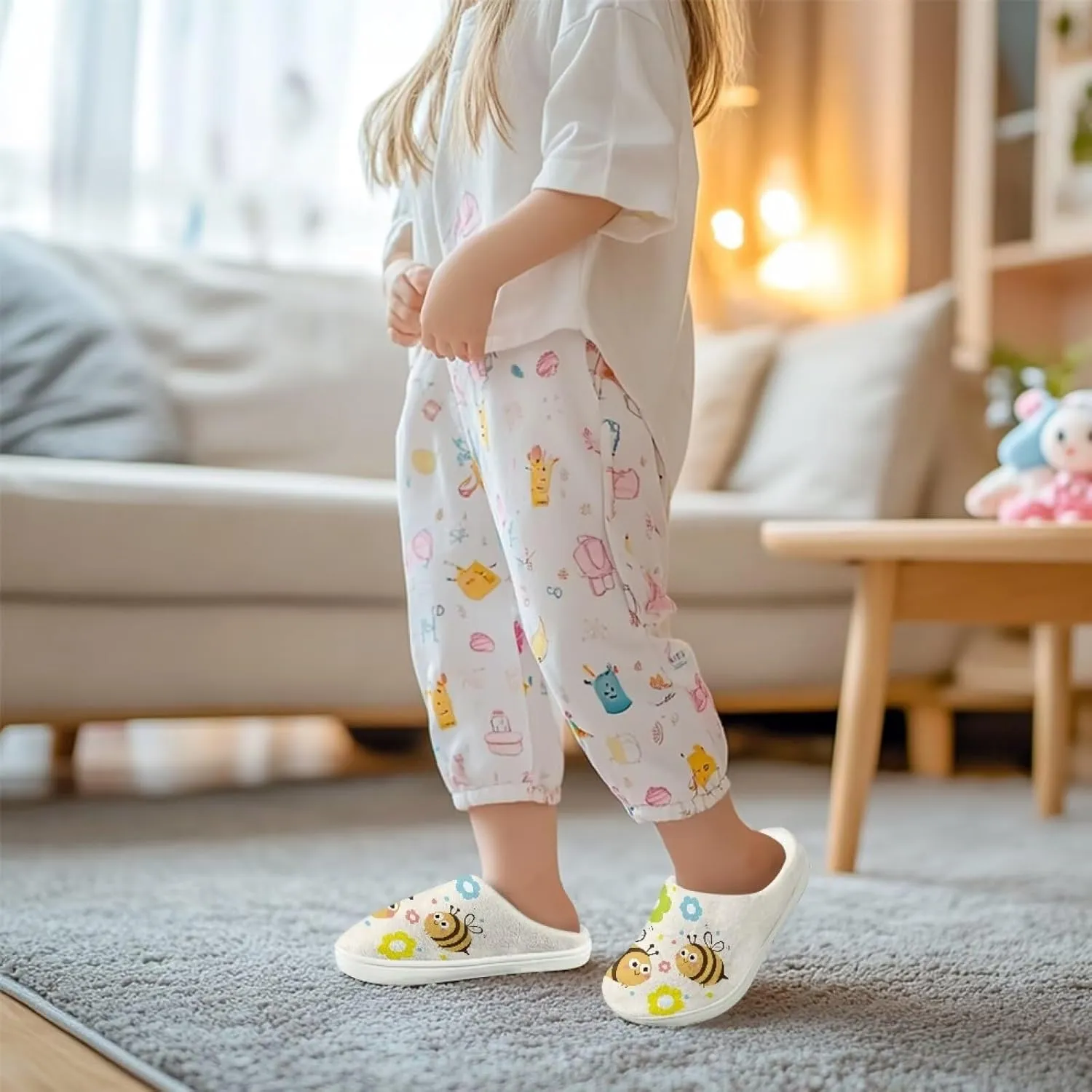 Kids Winter Warm Cotton Slippers Soft Plush Slippers Indoor Non Slip Flannel Fuzzy House Shoes for Boys Girls US 9-15