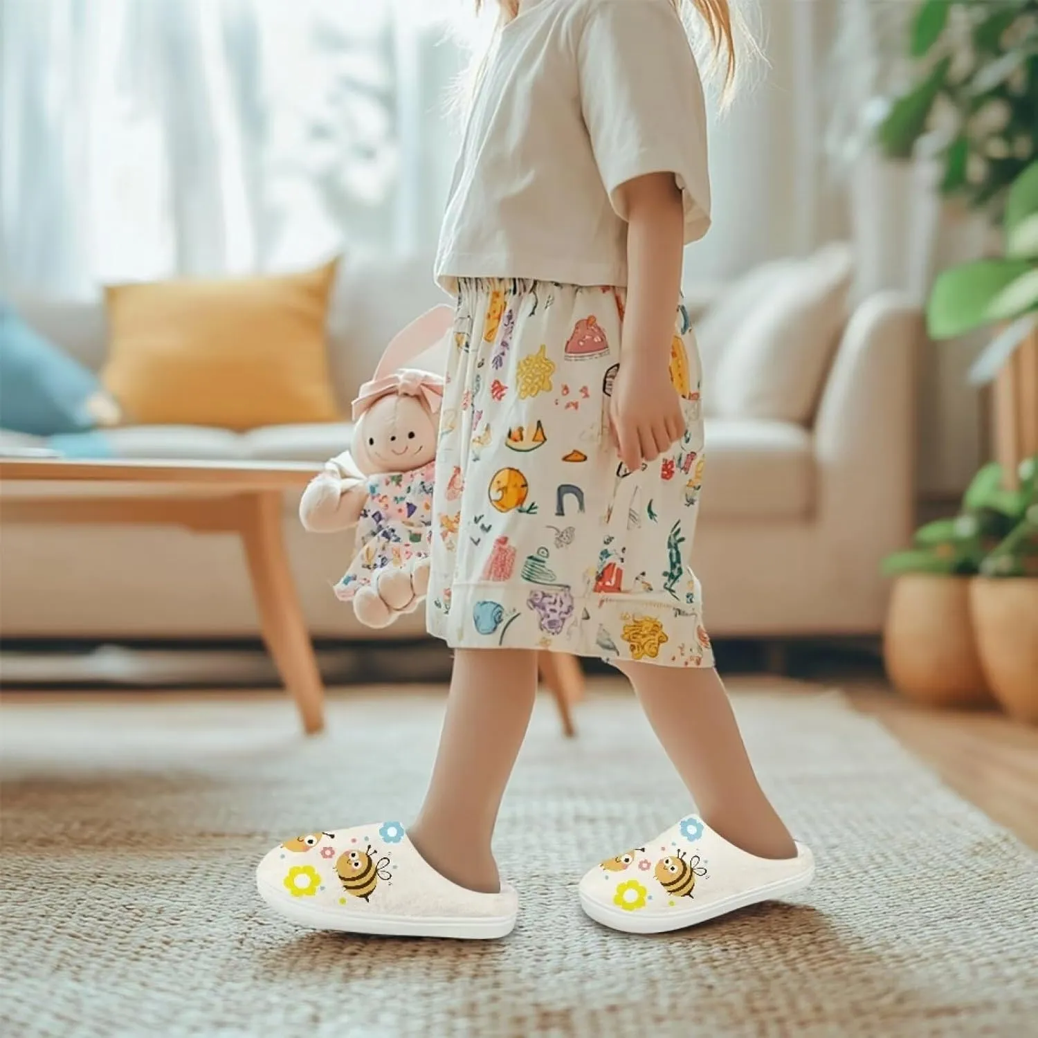Kids Winter Warm Cotton Slippers Soft Plush Slippers Indoor Non Slip Flannel Fuzzy House Shoes for Boys Girls US 9-15