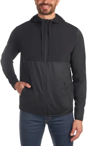 KIRKLAND Signature Men's Mixed Media Jacket, Woven and Knit Fabric, Drawcord Hood, Zippered Pockets