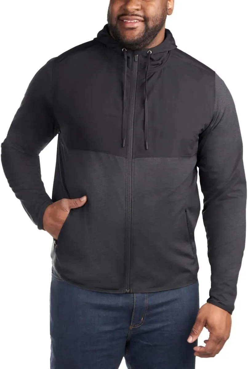 KIRKLAND Signature Men's Mixed Media Jacket, Woven and Knit Fabric, Drawcord Hood, Zippered Pockets