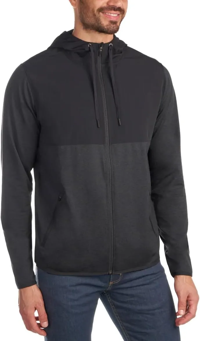 KIRKLAND Signature Men's Mixed Media Jacket, Woven and Knit Fabric, Drawcord Hood, Zippered Pockets