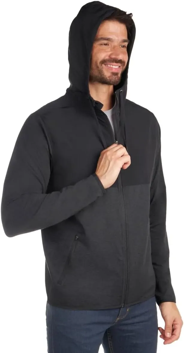 KIRKLAND Signature Men's Mixed Media Jacket, Woven and Knit Fabric, Drawcord Hood, Zippered Pockets