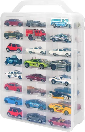 KISLANE Double Sided Storage Case for 48 Toy Cars, Matchbox Cars, Portable Transparent Storage Case with 48 Compartments, Case Only (Transparent)…