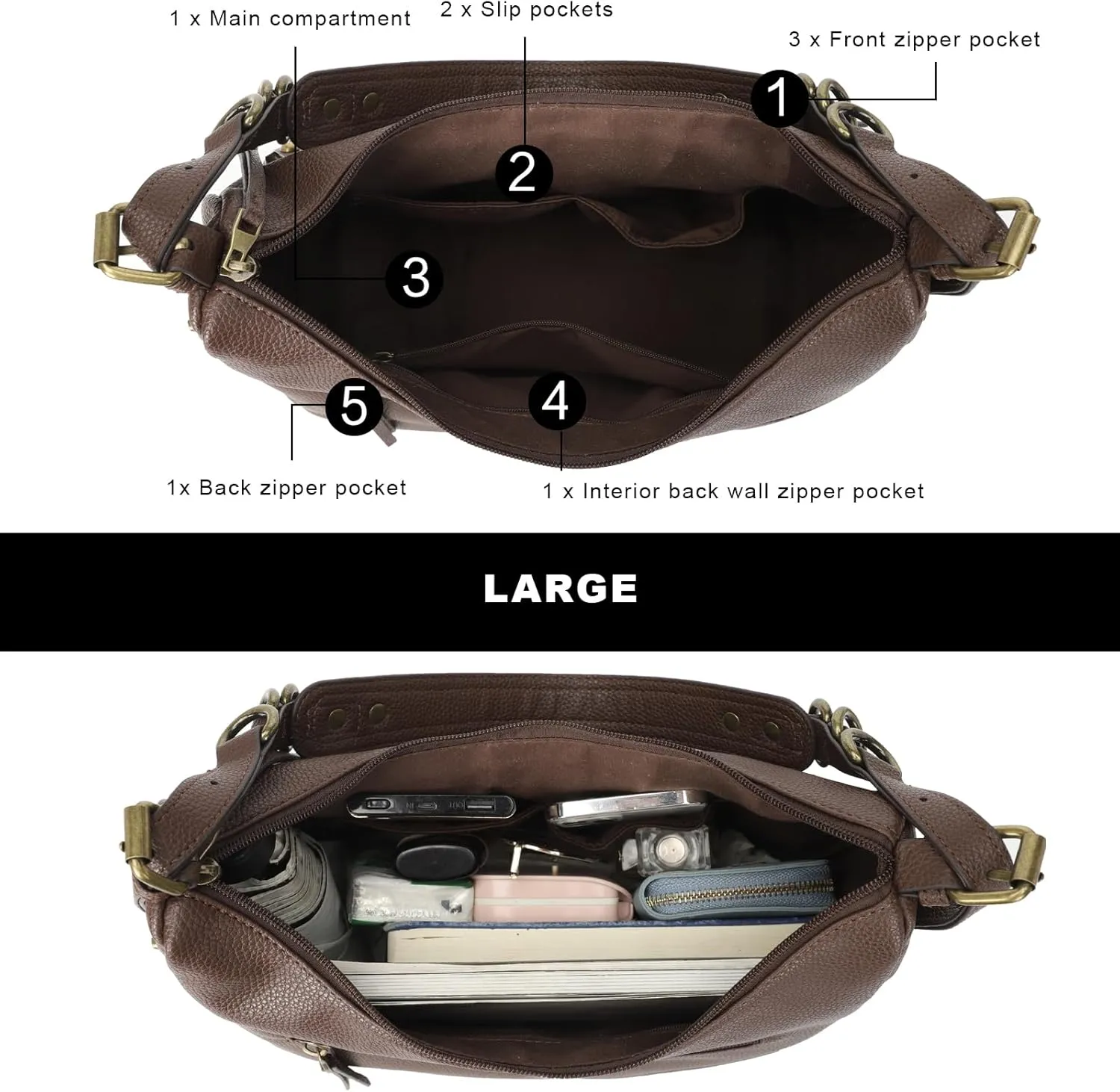 KL928 Large Hobo Shoulder Bag for Women Soft Faux Leather Handbags Fashion Tote Purse Adjustable Strap