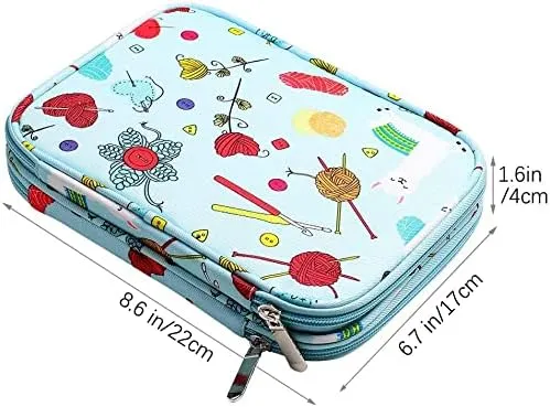 Knitting Needles & Crochet Hooks Organizer Zipper Bag, Portable Travel Storage Pouch for Circular Needles, Hooks, Accessories & Sewing Tools (Blue Sheep)
