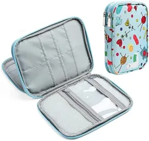 Knitting Needles & Crochet Hooks Organizer Zipper Bag, Portable Travel Storage Pouch for Circular Needles, Hooks, Accessories & Sewing Tools (Blue Sheep)