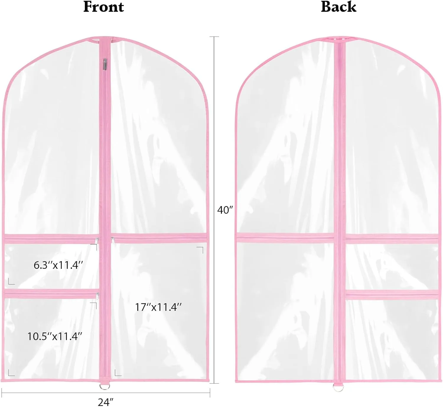 Kntiwiwo Clear Garment Bags for Dance Costumes, 40” Dance Garment Bags for Dancers, Kids Garment Bag for Dance Competitions with 3 Zipper Pockets, Garment Bags for Hanging Clothes, 6 Pack, Pink