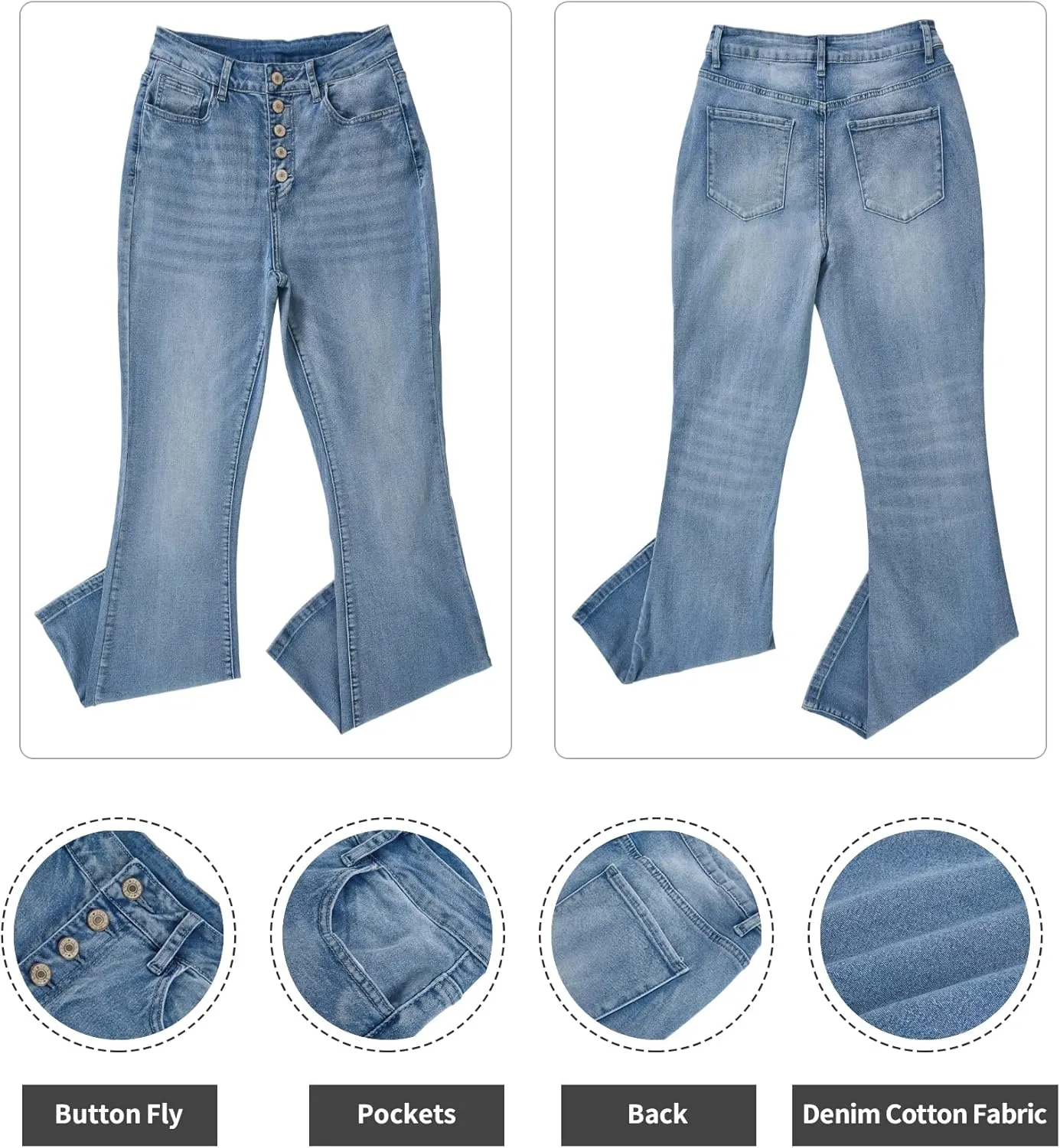 Koinshha Womens High Waisted Jeans Boyfriend Stretch Flare Casual Bootcut Denim Pants