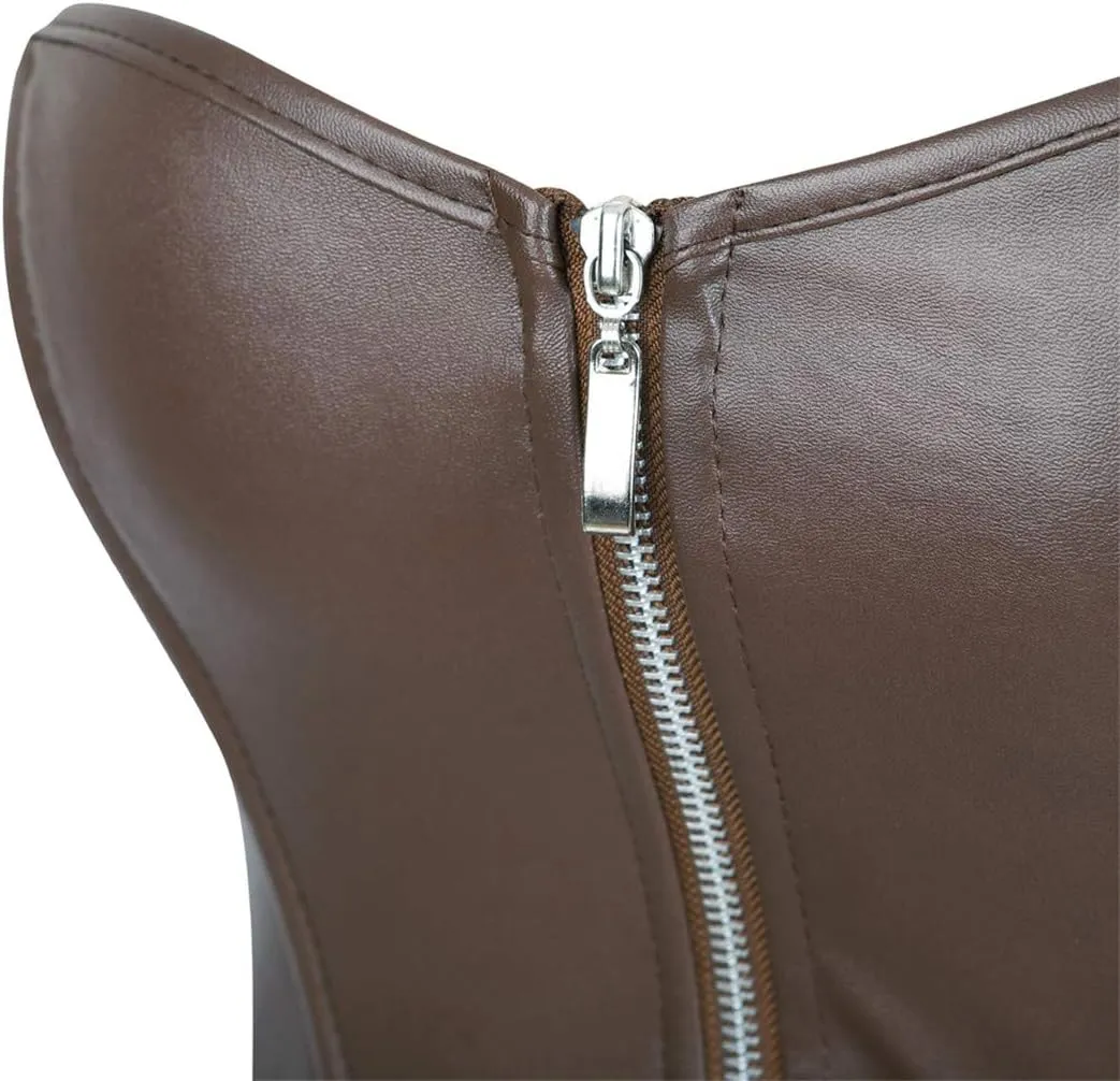 Kranchungel Women's Punk Rock Faux Leather Corset with Skirt Retro Goth Waist Cincher Basque Bustier