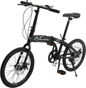 Ktaxon 20 in Folding Bike Adult Bike, 7-Speed Folding Bicycle with 100% Assembled, Double Shock Effect, Powerful Mechanical Dual Disc Brakes and Adjustable Design (Black & Green)