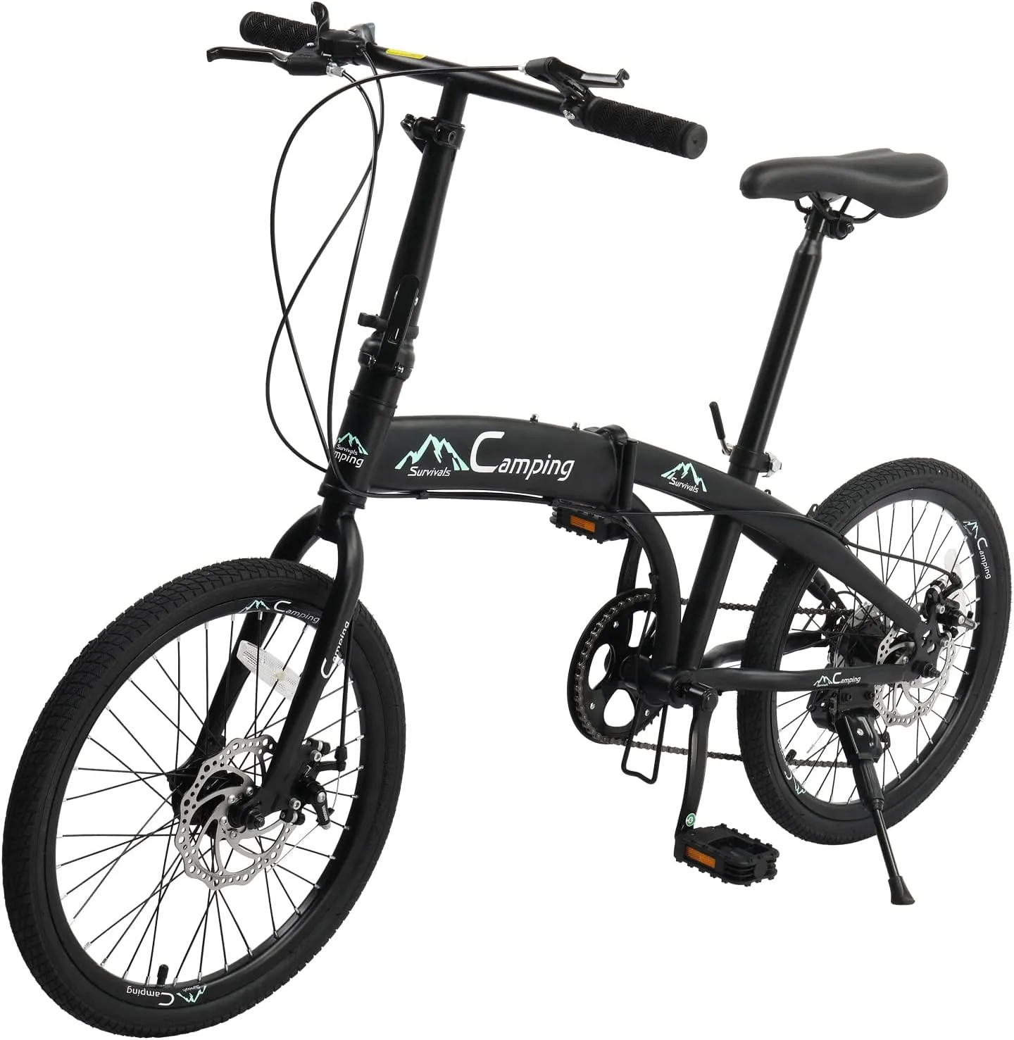 Ktaxon 20 in Folding Bike Adult Bike, 7-Speed Folding Bicycle with 100% Assembled, Double Shock Effect, Powerful Mechanical Dual Disc Brakes and Adjustable Design (Black & Green)