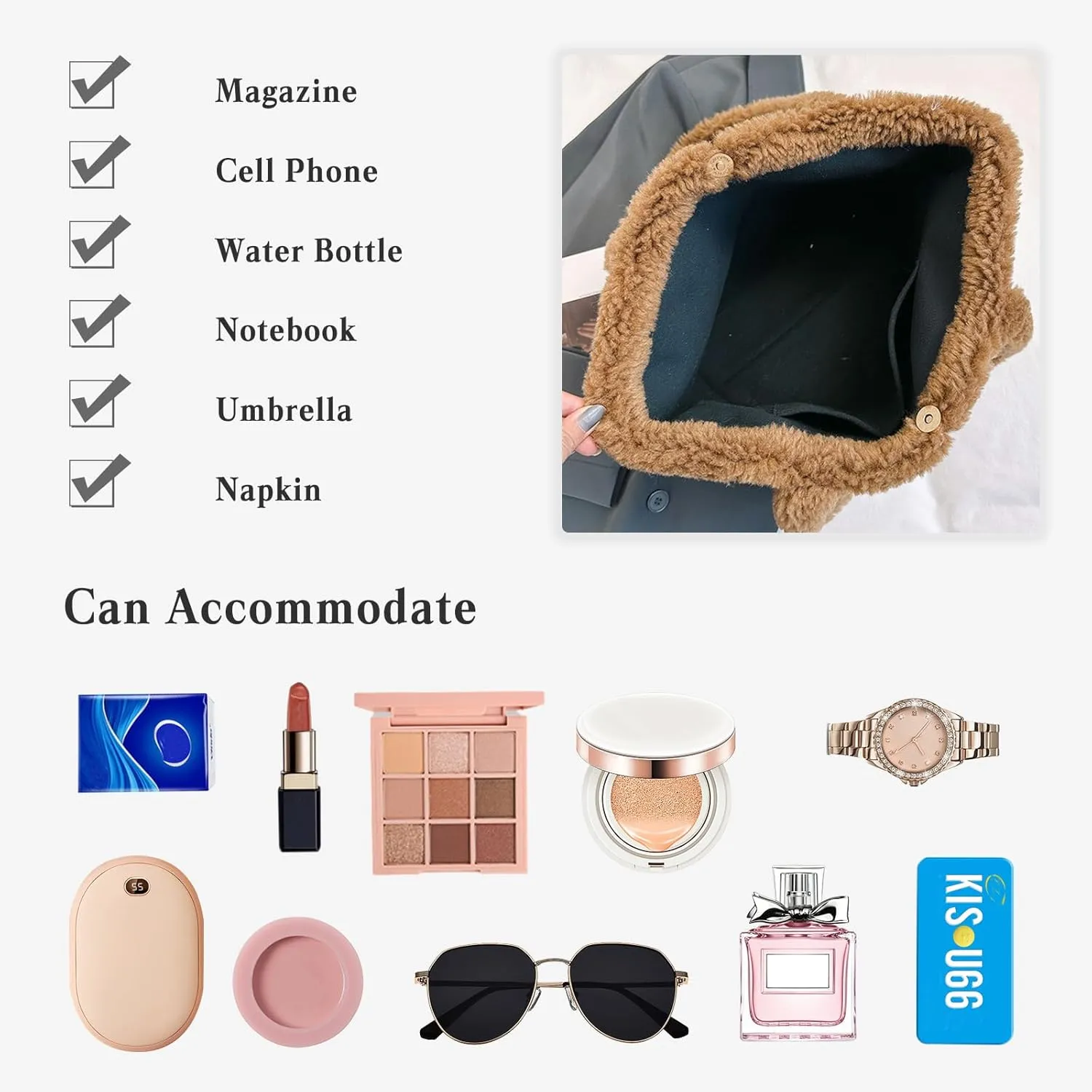 Lamb Wool Handbag for Women Soft Plush Shoulder Bag Fluffy Tote Bag Furry Top Handle Bag Cute Fuzzy Hobo Bag