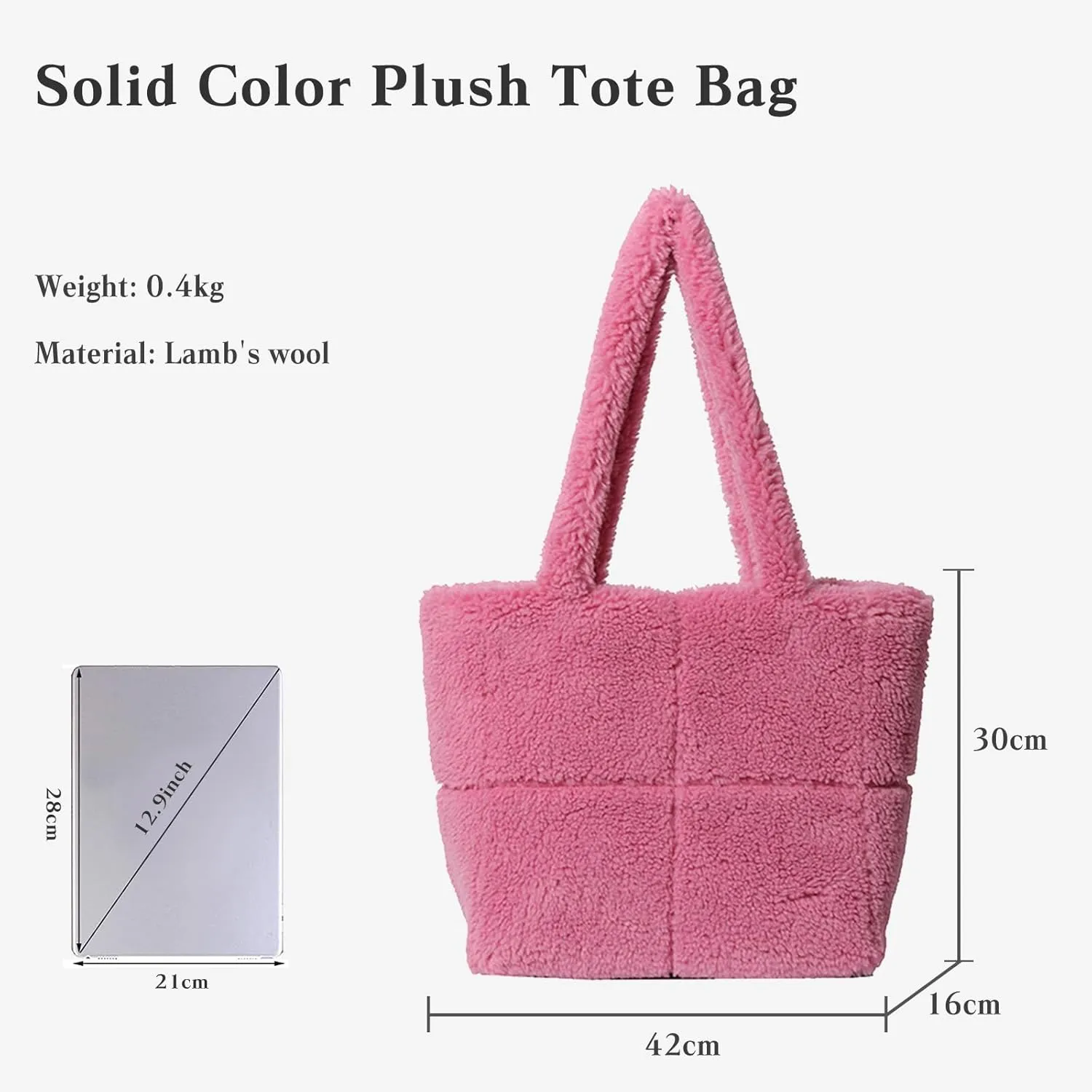 Lamb Wool Handbag for Women Soft Plush Shoulder Bag Fluffy Tote Bag Furry Top Handle Bag Cute Fuzzy Hobo Bag