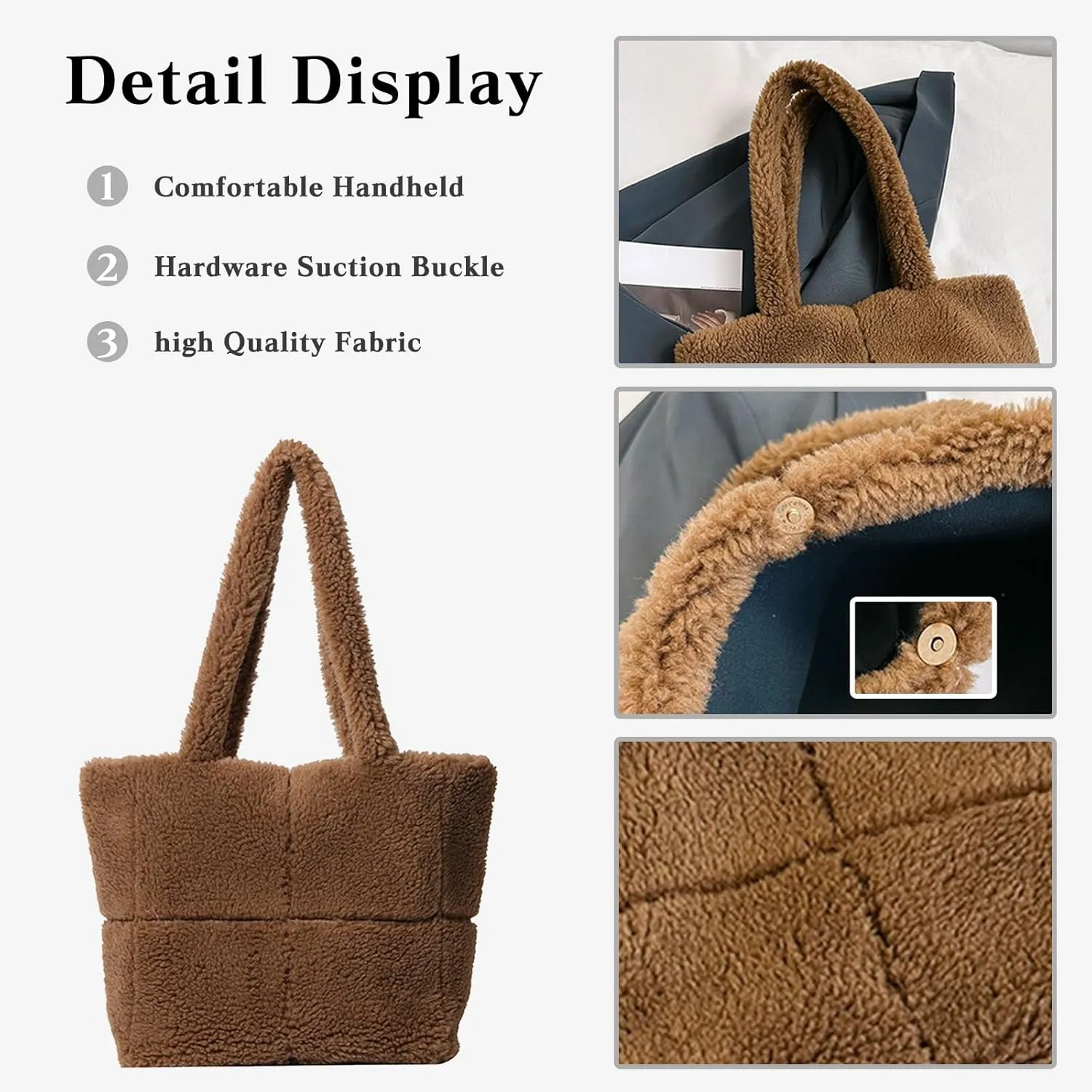 Lamb Wool Handbag for Women Soft Plush Shoulder Bag Fluffy Tote Bag Furry Top Handle Bag Cute Fuzzy Hobo Bag