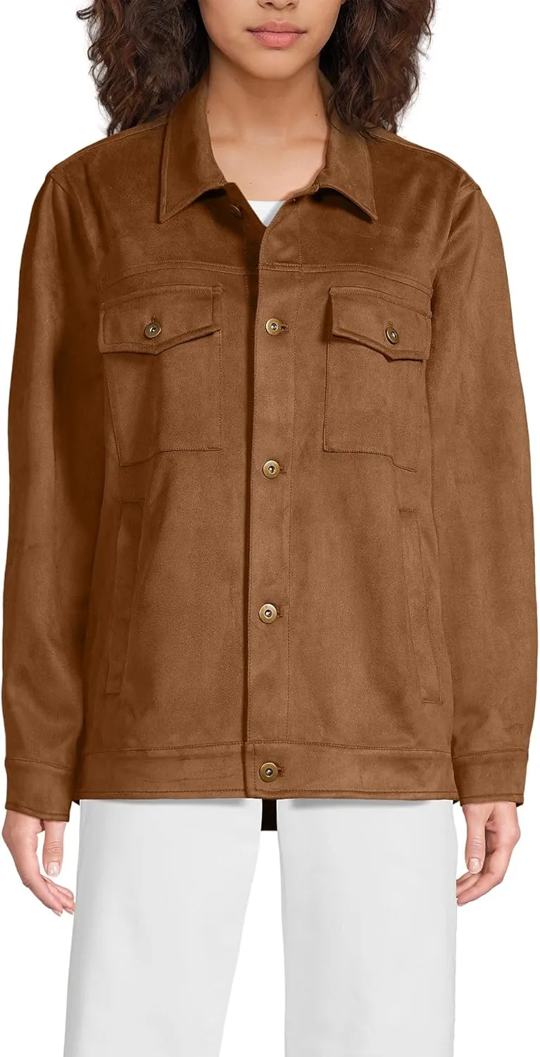 Lands' End Unisex Faux Suede Trucker Jacket X-Small Deep Caramel Suede