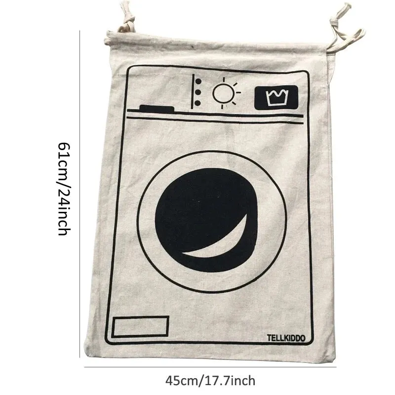 Large Cotton and Linen Laundry Bag - Clothes and Toys Storage Organizer with Drawstring Closure