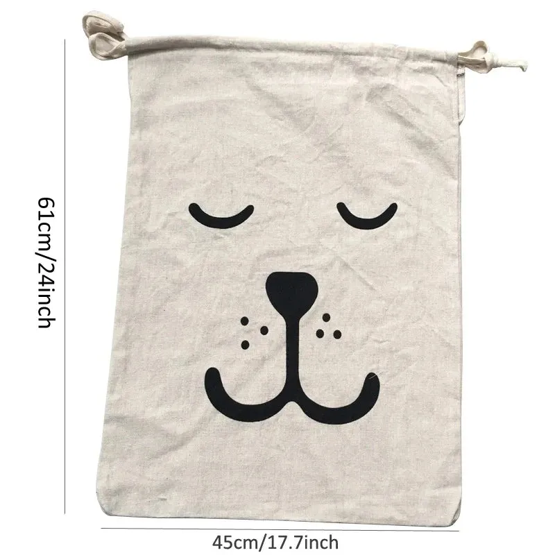 Large Cotton and Linen Laundry Bag - Clothes and Toys Storage Organizer with Drawstring Closure