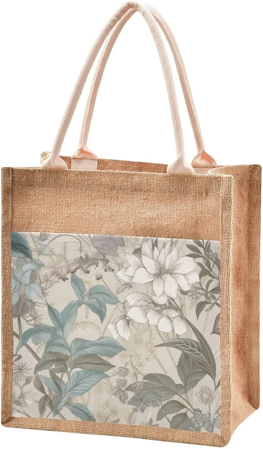 Large Jute Beach Bag Cotton Filled Handle Top Zipper Closure Burlap Tote Handbag 4 Size Pattern 1