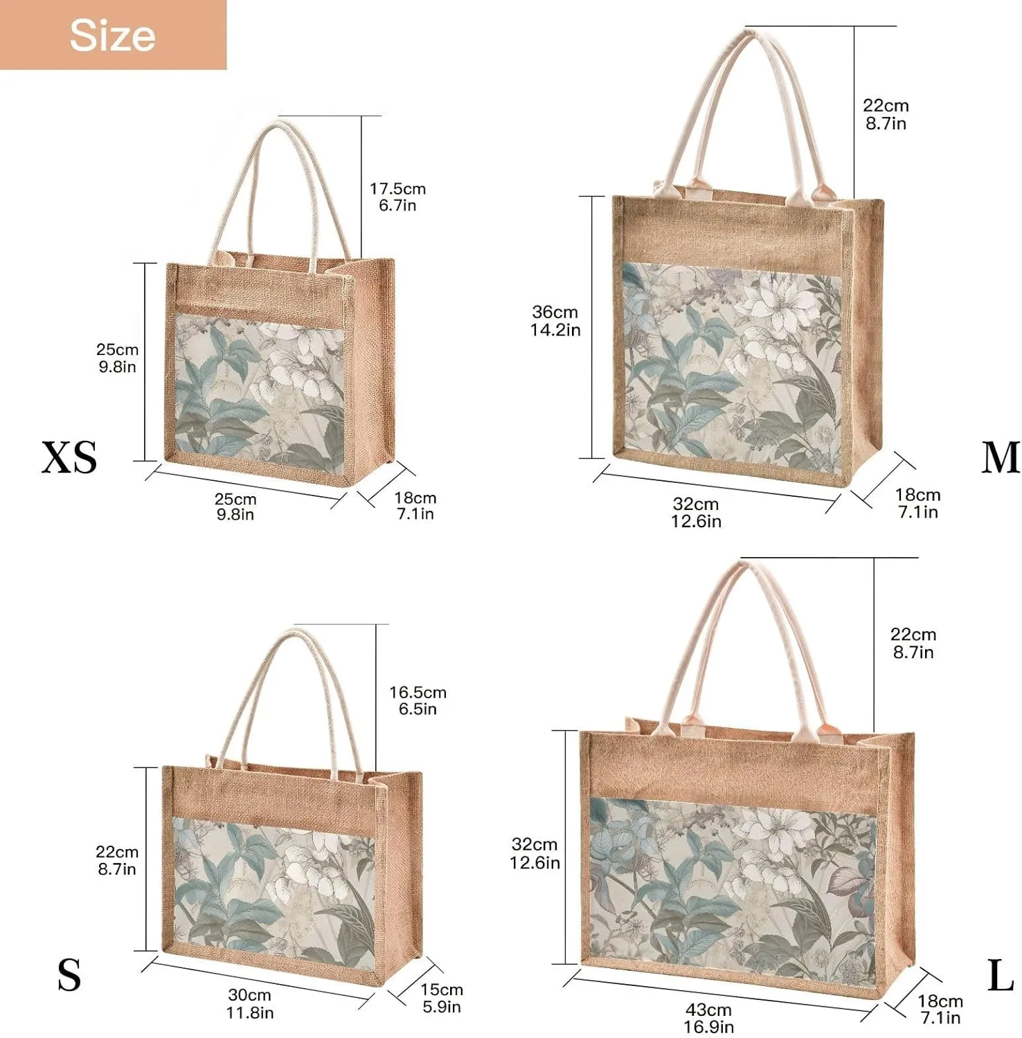 Large Jute Beach Bag Cotton Filled Handle Top Zipper Closure Burlap Tote Handbag 4 Size Pattern 1