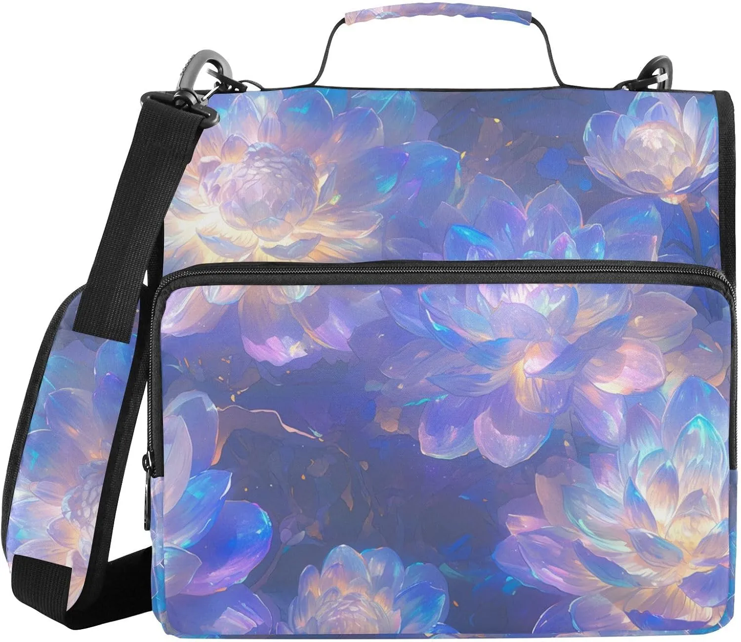 Large Purple Dahlia Flowers 3 Rings 1.5 inch Binder Organizer with Shoulder Strap & Handle Multi-Pocket School Binders Organizer Suitable for Middle School
