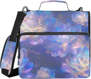 Large Purple Dahlia Flowers 3 Rings 1.5 inch Binder Organizer with Shoulder Strap & Handle Multi-Pocket School Binders Organizer Suitable for Middle School